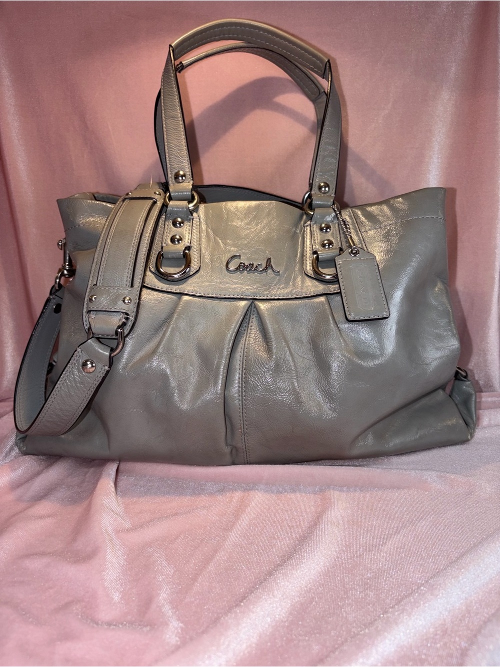 Authentic Coach Ashley Gray Leather Carryall Satchel Shoulder Bag F15516